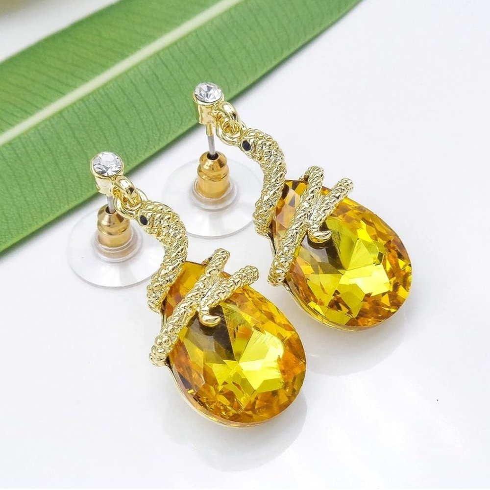 18k Gold Plated Crystal Multicolor Pear Shape Zircon Snake Drop Dangle E